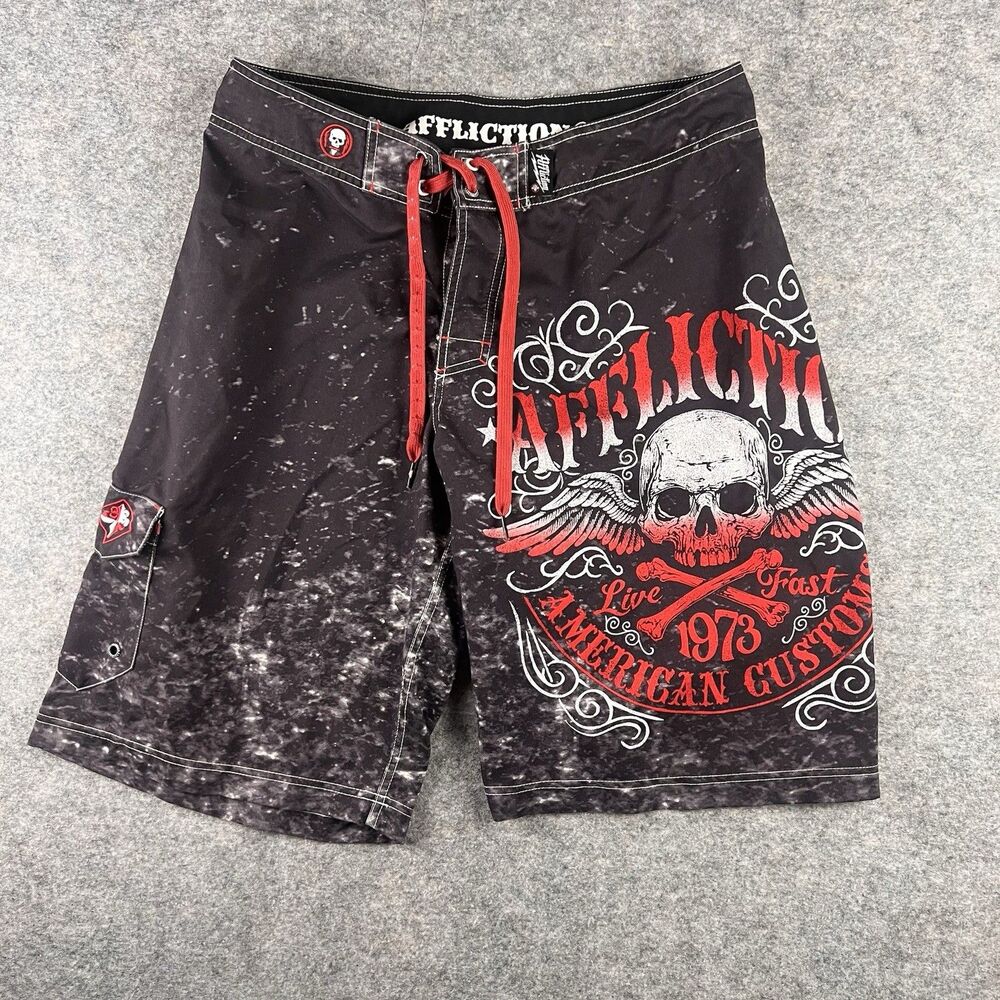 Vintage Affliction Men’s Skeleton Graphic Board Shorts Size 33